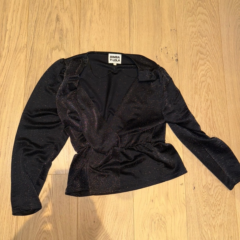 Bimba Y Lola long sleeve sparkly low cut top size medium
